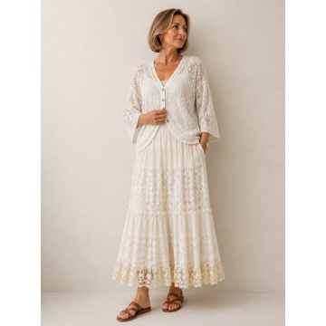 Cardigan alb Boho din Croșetat Ajurat – Crem, 100% Bumbac 38–46 (S–XXL) RG2001A - Img 2