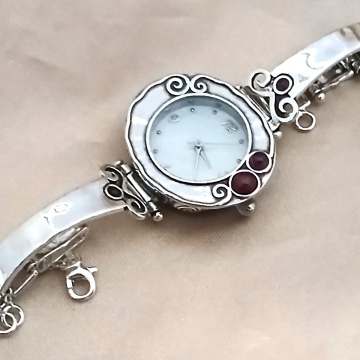 Ceas din Argint 925 cu Granate Naturale si Cadran din Sidef Royal Garnet W1578 - Img 3