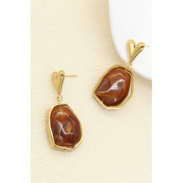 Cercei „Amber Stone” tip picătură din rășină maro RG217BO12N400 - Img 2