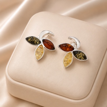 Cercei Argint 925 cu Chihlimbar Multicolor „Trio Amber” E2506