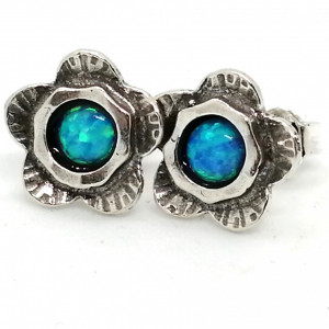 Cercei argint cu surub -floare si opal E2877C - Img 2