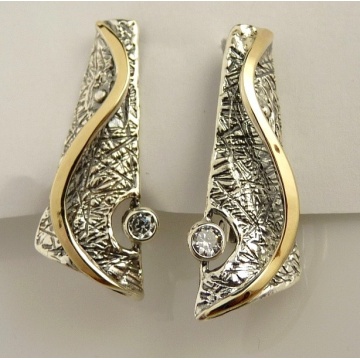 Cercei argint si aur 9 k-30382 zircon - Img 2