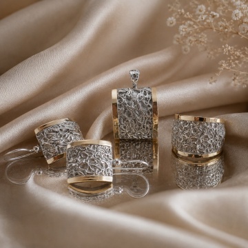 Cercei Brocart din argint 925 și aur 14K – design elegant cu detalii în relief 201201 - Img 8