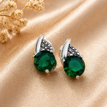 Cercei surub din argint -green quartz E3803