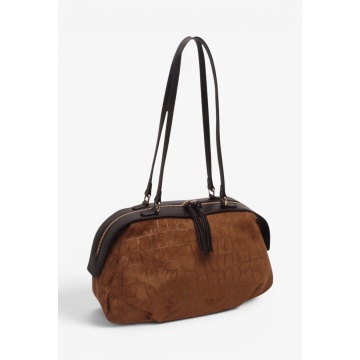Geantă de Umăr Croco Suede Chic – Camel, cu Textură Croco și Accesorii Aurii RG26845 - Img 4