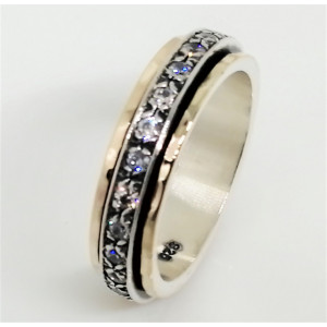 Inel argint si benzi aur 14k R4693 zircon