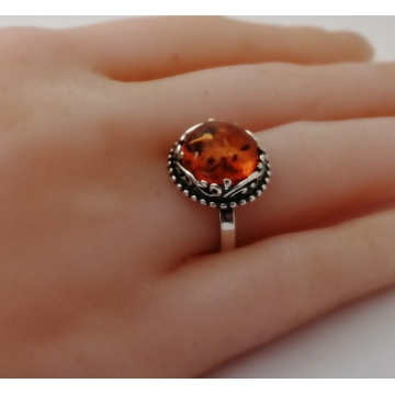 Inel din argint si chihlimbar cognac -R3349 - Img 2