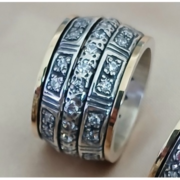 Inel Imperium din argint 925 și aur 14K – design arhitectural cu zirconii și detalii gravate - Img 7