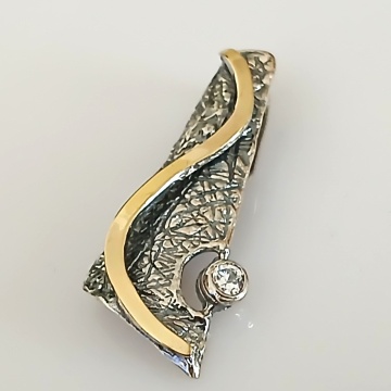 Pandantiv argint si aur 9 k-20335 zircon - Img 1