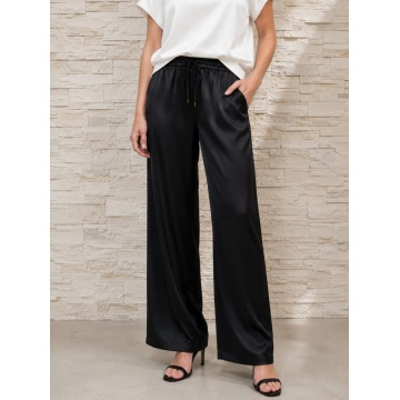 Pantaloni damă Satin Silk & Viscose NEGRU – Made in Italy RG3808