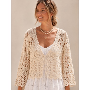 RG104031 – Bolero Boho Soleil din Bumbac Croșetat – Ivory Bumbac 100%