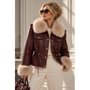 RG202311–Jachetă Burgundy Soft Leather cu Blană Faux – Winter Chic