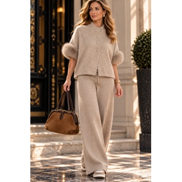 RG3744T– Pantaloni Tricotați Palazzo – Taupe - Img 4