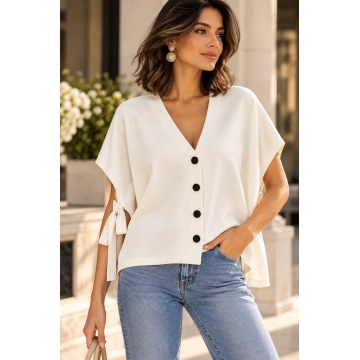 RG3761– Vestă Tricotată Oversize cu Funde Laterale – Ivory - Img 8