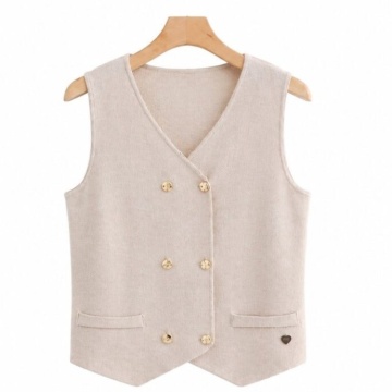 RG5002I–Vestă tricotată cu nasturi aurii – Soft Elegance Ivory - Img 2
