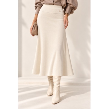 RG5007C–Fustă midi ușor evazată din tricot fin, cu talie elastică – crem