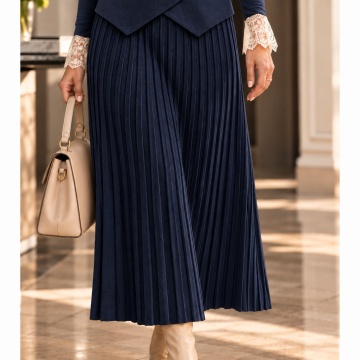 RG5009A–Fustă midi tricotată cu efect pliseu Navy -marime universala