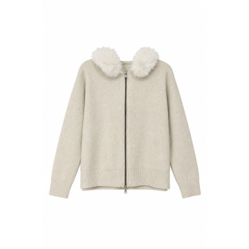 RG5384–Cardigan Tricotat Ivory cu Glugă și Blăniță Detașabilă – Winter Soft - Img 4
