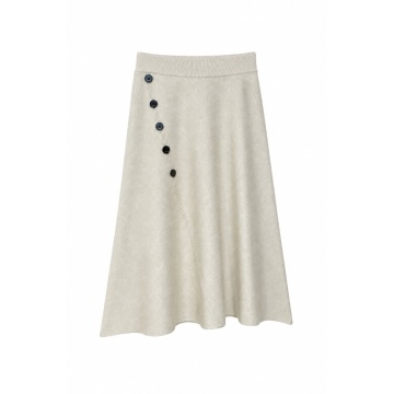 RG5393–Fustă Midi Tricotată cu Nasturi Decorativi – Ivory - Img 2
