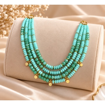 RG551376-T Colier statement cu 4 șiraguri de rășină turcoaz și accente aurii – Turquoise Chic - Img 2