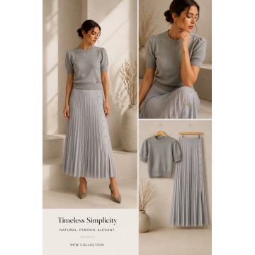 RG7120G Bluza GRI tricotată fin cu umeri structurați – Eleganță modernă - Img 7