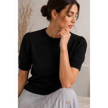 RG7120N Bluza neagra tricotată fin cu umeri structurați – Eleganță modernă - Img 6