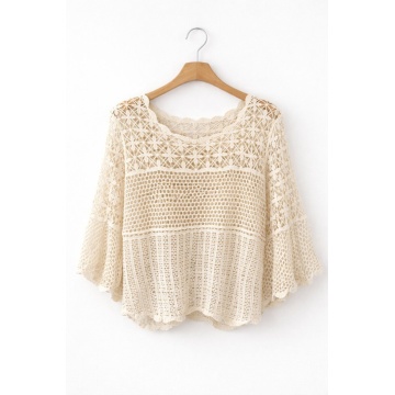 RG8077-1 CREM Bluză boho croșetată din bumbac 100% – Dantelă ajurată - Img 2