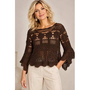 RGA235B –Bluză maro Boho Crochet Amélie – Bumbac 100%