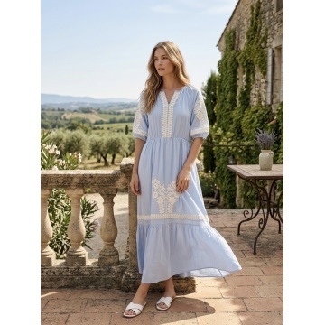RGD26054 Rochie Boho Azure cu Broderie Tradițională - Img 5