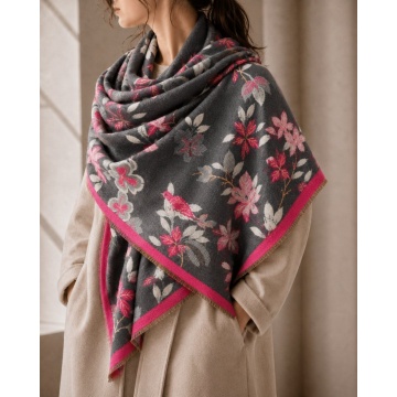 RGEC0850023-1 Eșarfă Elegantă Jardin Fuchsia – Imprimeu Floral și Păsări, Gri Antracit