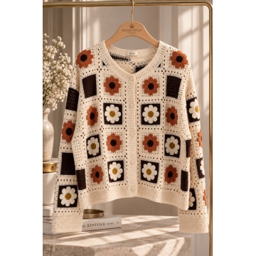 RGJ629C–Cardigan Croșetat din Bumbac 100% cu Motive Florale – Autumn Flowers (M–XXL) - Img 2