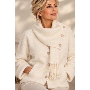 RGK5111-I Cardigan Soft Touch cu Fular Detașabil – Ivory - Img 4