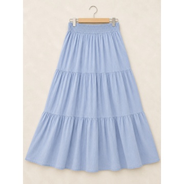 RGL2607 Fustă Maxi Boho Bleu Natural Linen Touch – Vâscoză & In - Img 4