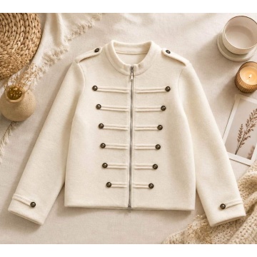 RGLU66003I–Jachetă Ivory Officer Chic cu nasturi decorativi - Img 3