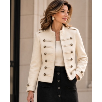 RGLU66003I–Jachetă Ivory Officer Chic cu nasturi decorativi