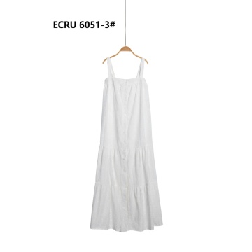 Rochie lungă din bumbac 100% tip Sangallo, croială lejeră – RG6051-3 ALB - Img 2