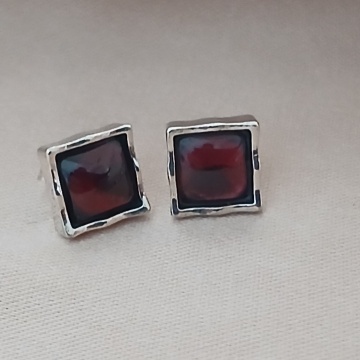 Set Argint 925 cu Granat Natural „Burgundy Square”–N3897-E2740 - Img 3