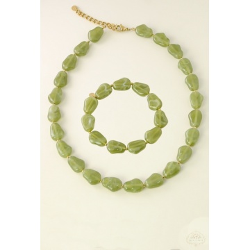 Set Colier și Brățară din Rășină – Olive Jade, Forme Organice RGA0907-V - Img 2
