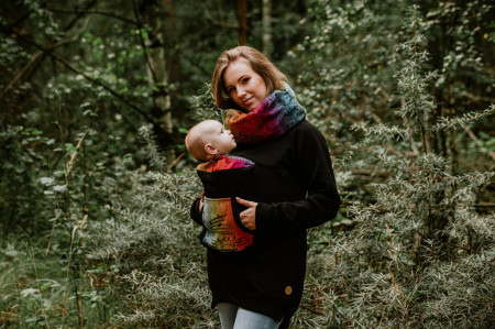 Hanorac pentru babywearing Lennylamb -Black/Symphony Rainbow Dark