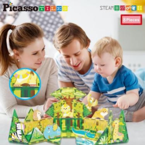 Set PicassoTiles 8 accesorii magnetice, animale din safari, compatibile cu piesele magnetice de construcție