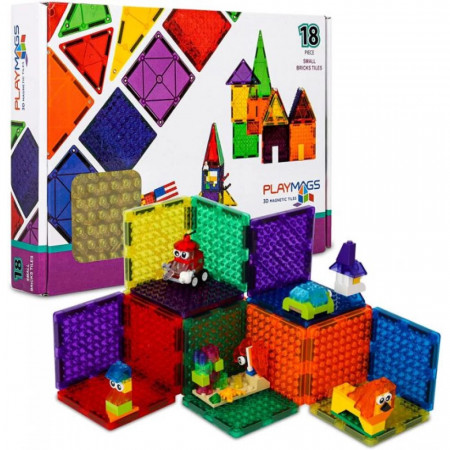 Set Playmags 18 piese magnetice de construcție cu forme mici pentru cărămizi de construit gen Lego
