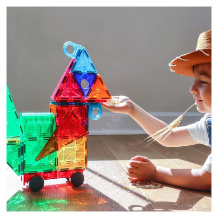 Magna-Tiles Clear Colors set magnetic (48 piese cu masinuta)