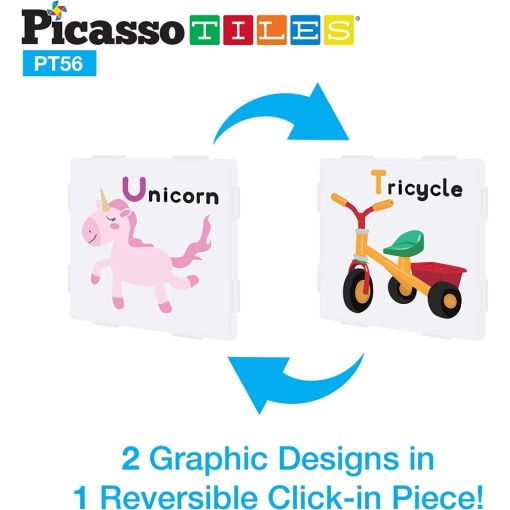 Set magnetic PicassoTiles 56 Piese De Construcție (Magnetice Și Accesorii Clip-On Educative)