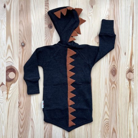 Hanorac lână merinos ManyMonths - Dino Foggy Black
