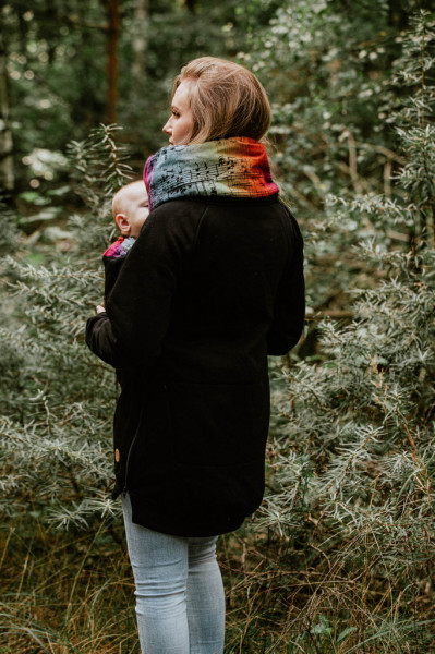 Hanorac pentru babywearing Lennylamb -Black/Symphony Rainbow Dark