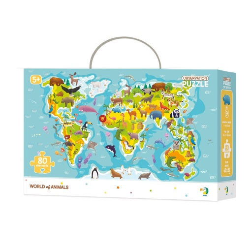 Puzzle de observare, Animalele lumii, 80 piese - Dodo Toys