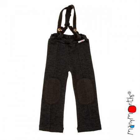 Pantaloni cu bretele ManyMonths lână merinos - Hazel Foggy Black