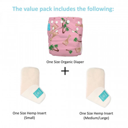 Scutec textil refolosibil Charlie Banana cu inserturi din cânepă, Sophie La Girafe Pink
