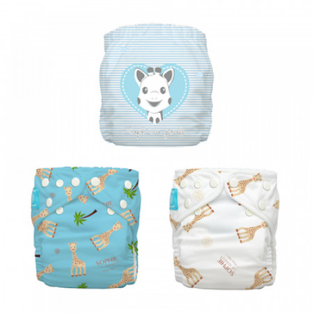 Set 3 Scutece Textile Charlie Banana - inserturi noi cu fleece , Sophie La Girafe Blue