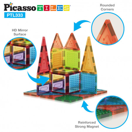 Set PicassoTiles 333 bucăți: piese magnetice, cărămizi de construcție, figurine magnetice și alte piese extra
